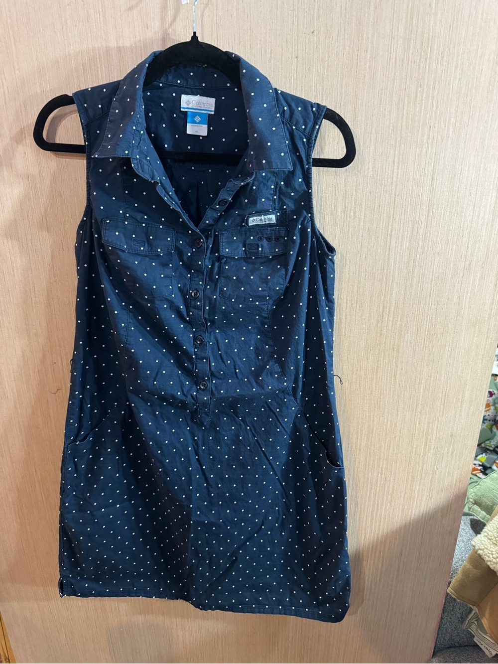 Women’s Columbia PFG Navy Polka Dot Sleeveless Dress Size Medium